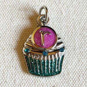 Harvey Lewis Cupcake Initial "R" Charm Pendant Silver Tone w Blue & Pink Accents